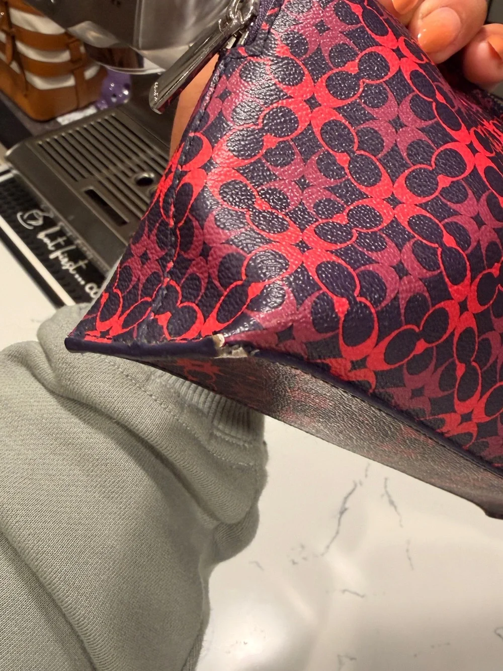 Coach Pink and Purple Signature Coated Canvas Cosmetic Pouch